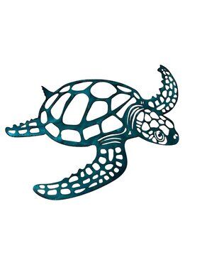 Metal Sea Turtle Wall Art Coastal Beach Nautical Decor Turquoise Blue Cutout 17x